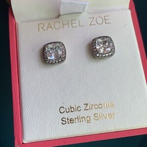 Rachel Zoe 925 Silver CZ Cushion Cut Earrings